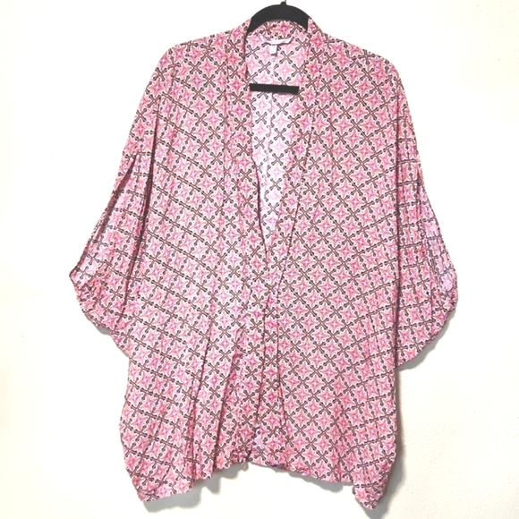 Victoria's Secret Open Front Kimono Robe Boho Beach Cover-up Geometric Print M/L - Picture 1 of 11